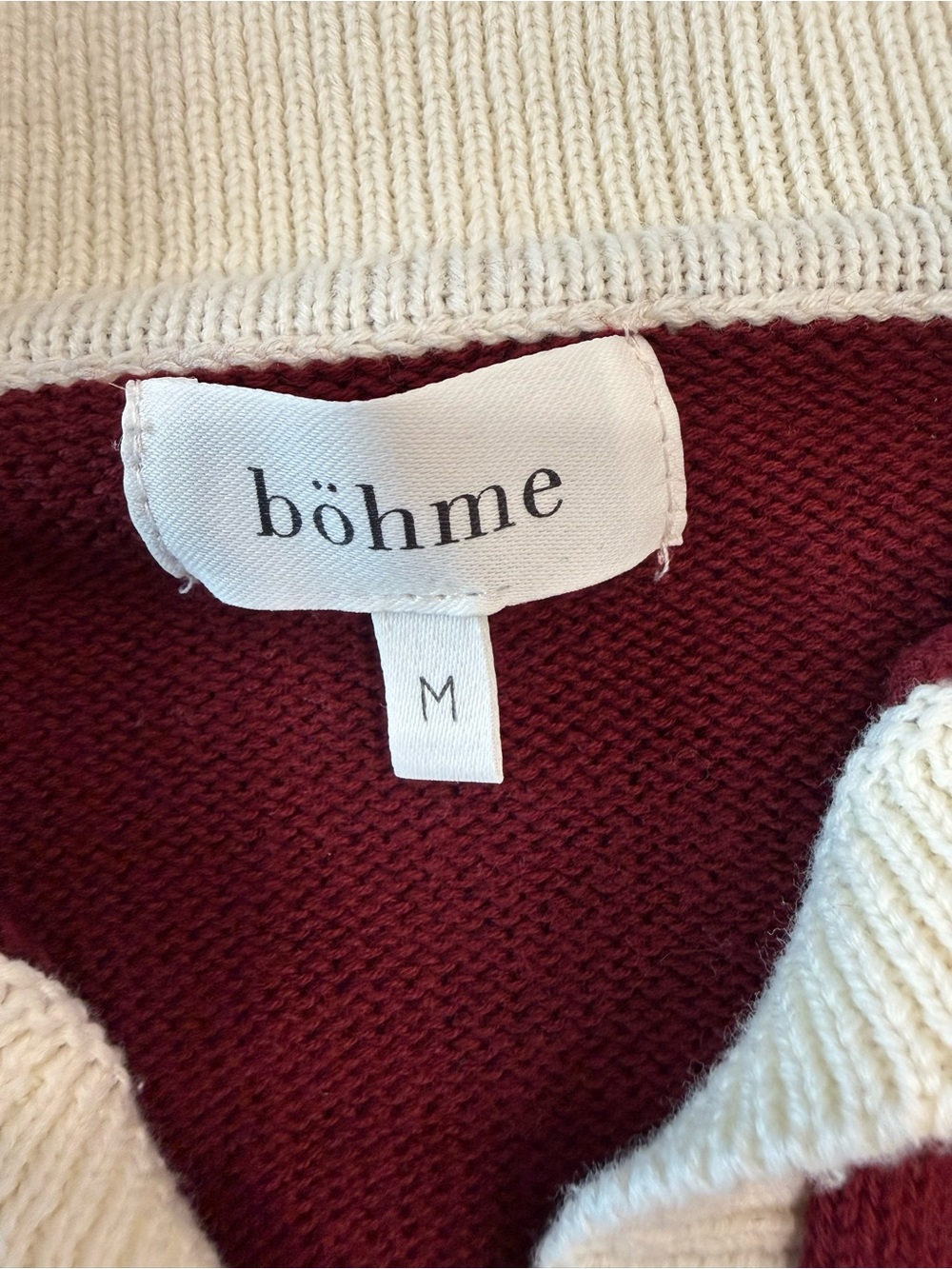 bohme Burgundy and Cream V-Neck Sweater with Navy 70 Detail - Picture 2 of 5
